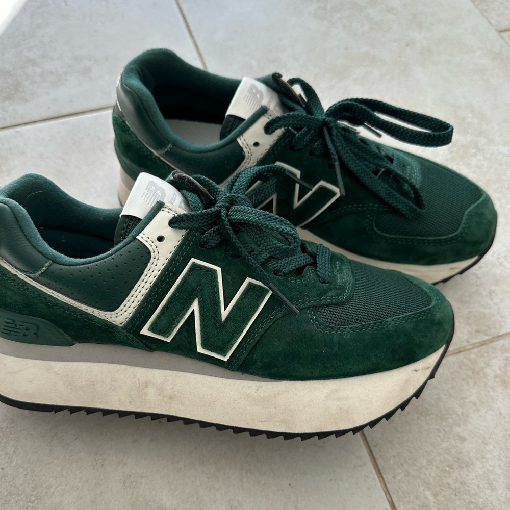 New Balance 574+ Acidic Green Platform sneakers size 9